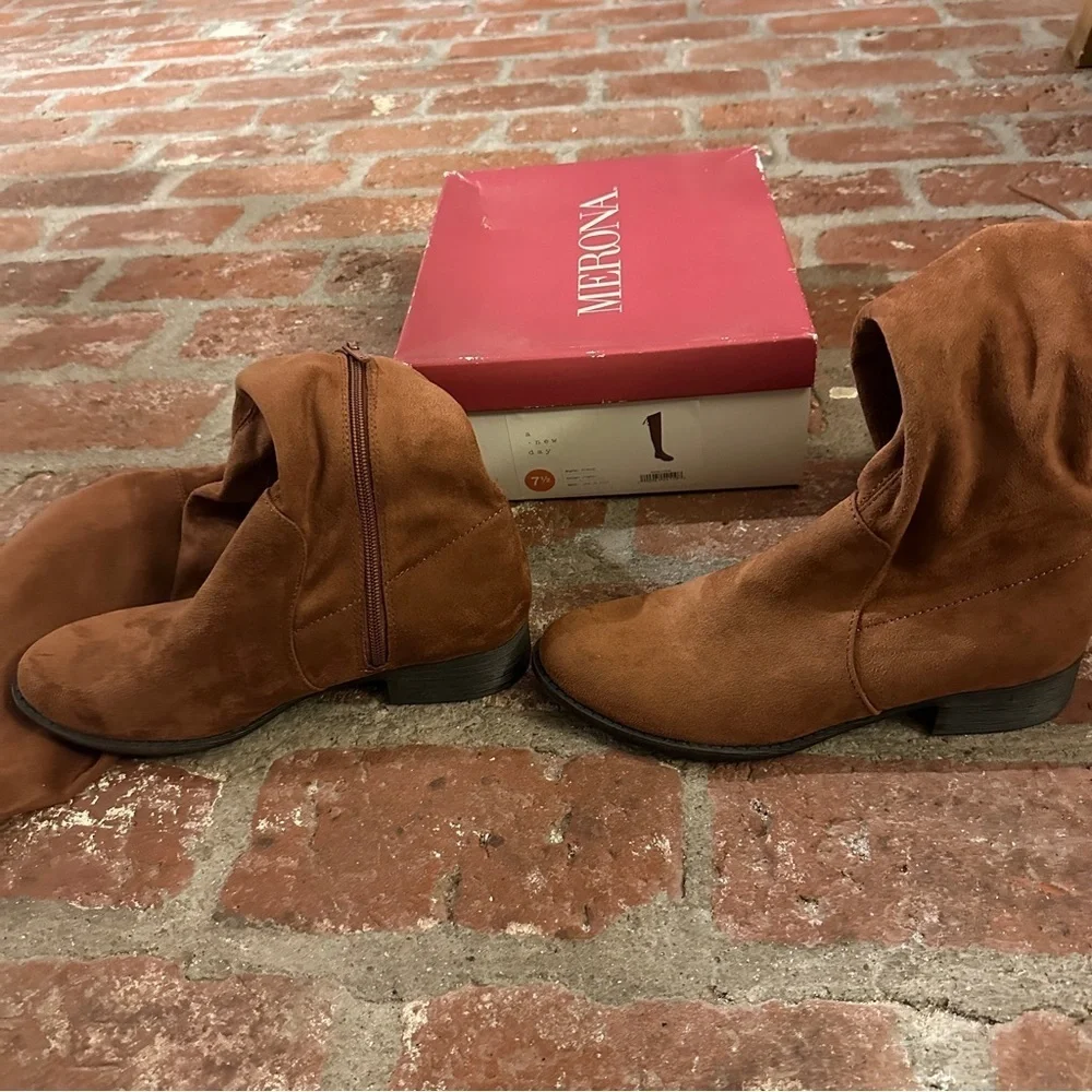 Sidney Chestnut Cognac Over The Knee Faux Suede Boots by A New Day Merona sz 7.5